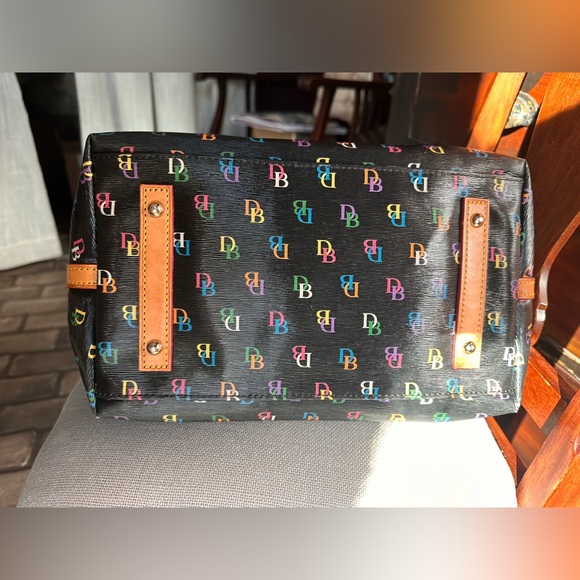 Dooney & Bourke Black Satchel Rainbow DB’s and Vacchetta Leather - Picture 4 of 16